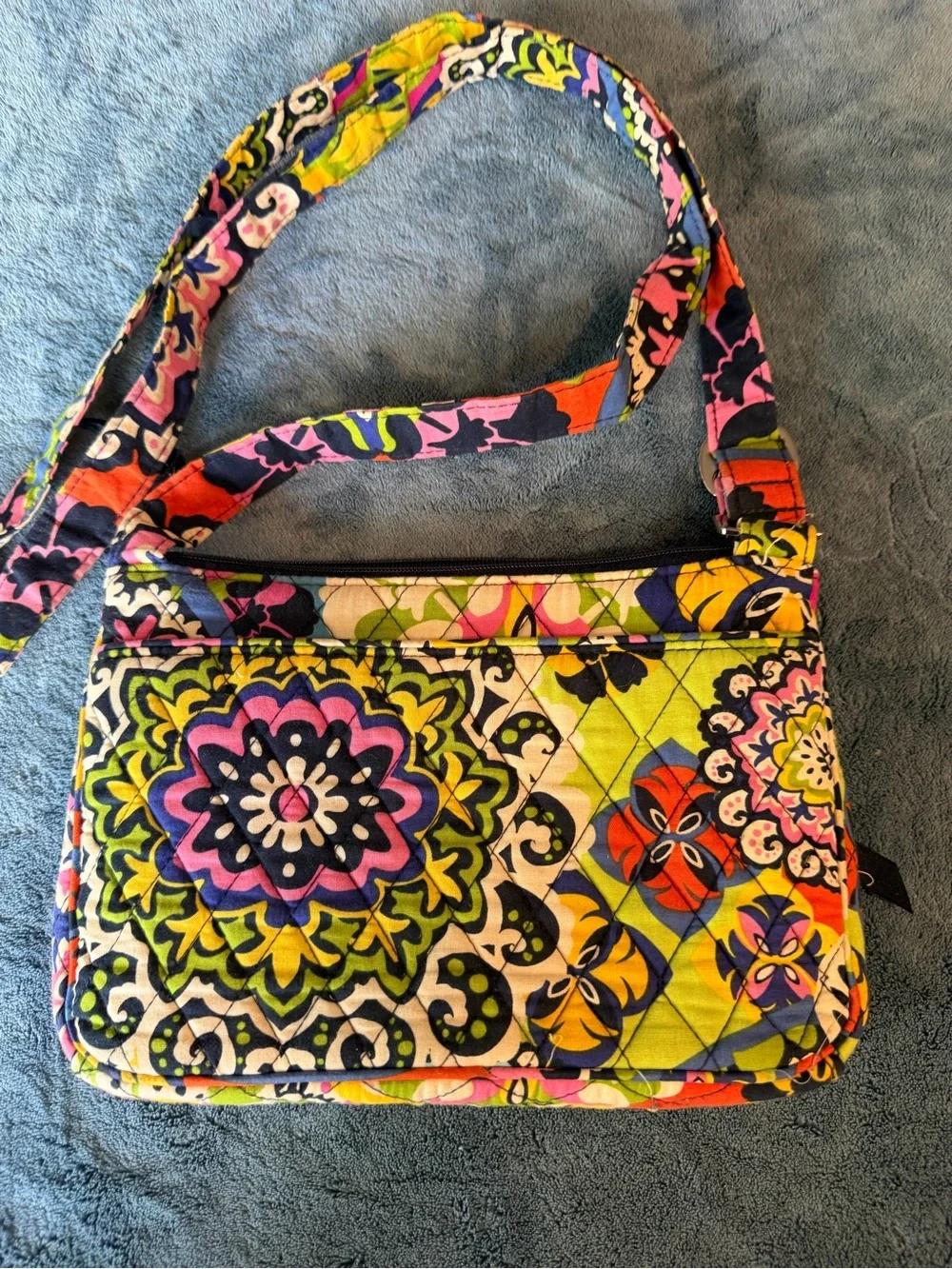 Vera Bradley Quilted Crossbody in Pink, Yellow, Green & Navy Floral